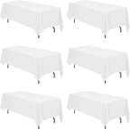 BRILLMAX 6 Pack White Tablecloths 70 x 120 Inch for 6ft or 8ft Rectangle Tables - Rectangular Bulk Linen Polyester Fabric Washable Cloth Cover for Wedding Reception Banquet Birthday Party