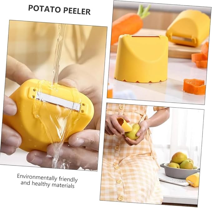 3Pcs Anti-splash Paring,Household Grater Planer Multi-Function Self-Stand Easy-Pouring Vegetable Slicer Storage Anti Splash Peeler Kitchen Peeling Tool (Yellow)