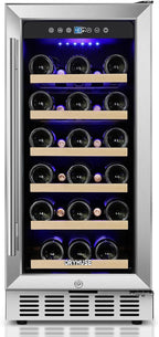 ORYMUSE 15 Inch Wine Cooler Under Counter, 30 Bottle Wine Fridge with Stainless Steel Glass Door, Built-In or Freestanding Wine Cellar with Removable Shelves and Digital Temperature Control