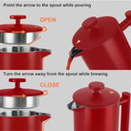 Secura French Press Coffee Maker, 304 Grade Stainless Steel Insulated Coffee Press with 2 Extra Screens, 34oz (1 Litre), Red