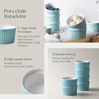 DOWAN 8 oz Ramekins - Ramekins for Creme Brulee Porcelain Ramekins Oven Safe, Classic Style Ramekins for Baking Souffle Ramekins Ramekins Bowls, Set of 6, Blue