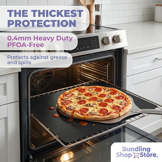 4-Pack Oven Liners (16" x 13") – Heavy Duty 0.4mm PFOA-Free PTFE Non-Stick Sheets for Gas & Electric Ovens, Baking & Grilling – Includes 1 Bonus Nano Rust Eraser Sponge