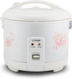 Tiger JNP-1800-LF 10 Cup Capacity White Rice Cooker with Non-Stick Inner Pot, Retractable Power Cord, and Keep Warm up to 12 hours (Flower)