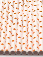 Pack of 150 Rose Gold Polka Dot Foil Biodegradable 4-Ply Paper Drinking Straws (Compostable, Non-toxic, BPA-free)