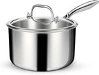 EWFEN 3 Ply Stainless Steel Saucepan with Lid, 3 Quart Multipurpose Cooking Pot, Stay-Cool Handle, Induction Oven Dishwasher Safe, 3 QT