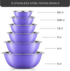 JoyJolt Stainless Steel Mixing Bowl Set of 6-5qt to 0.5qt Nesting Bowls for Dough, Batter & Baking