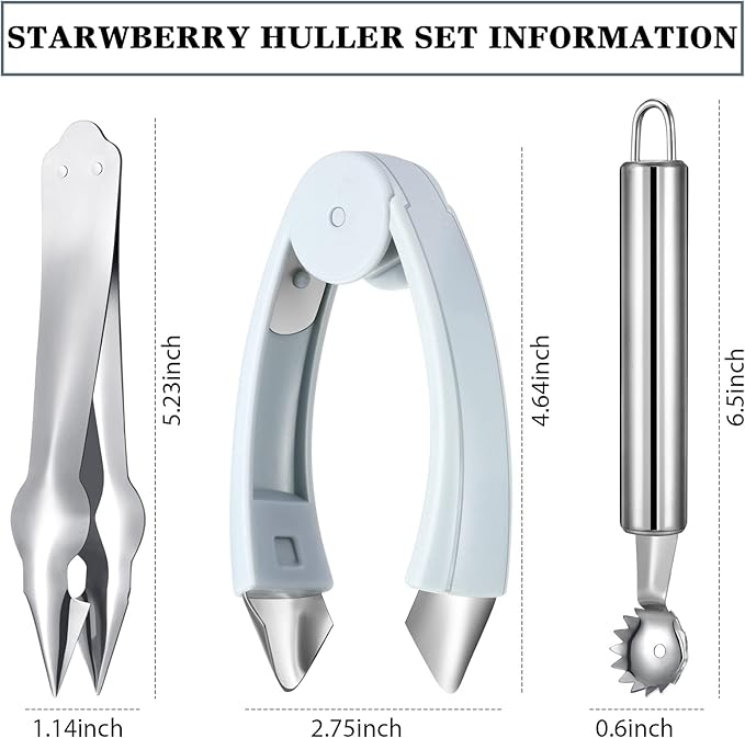 4-Piece Strawberry Huller & Tomato Corer Set - Stem Remover Tool for Strawberry, Potato, Pineapple