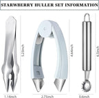 4-Piece Strawberry Huller & Tomato Corer Set - Stem Remover Tool for Strawberry, Potato, Pineapple