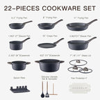 Pots and Pans Set Nonstick 22 Pcs, Ceramic cookware set Non-Toxic CoatingGray Granite Kitchen Cookware Set, Induction Kitchen Cooking Set w/Frying Pans, Saucepans & Glass Lids, PFOS & PFOA Free