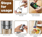 Gravity Electric Salt and Pepper Grinder Set, Adjustable Coarseness, Automatic Shakers Mill Grinder with LED Light, Upgraded Larger Capacity, One Hand Operated (Sliver 2 Pack)