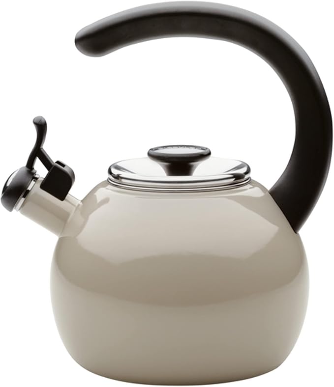 Circulon Enamel on Steel Whistling Induction Teakettle, Tea Kettle for Stovetop with Flip-Up Spout, 2-Quart, Gray