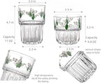 Set of 2 Floral Drinking Glasses Flower Glass Coffee Cups Cute Lily of the Valley Glass Cups for Juice,Iced Coffee,Milk,Tea,Dessert,Latte,Stackable Flower Glassware Drinkware Set(green)