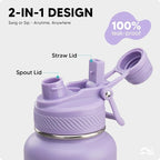 Swigina [2-IN-1 LID] Insulated Water Bottle with Silicone Boot (36hrs Cold/18hrs Hot) - DIY Stickers, Leakproof, BPA Free, 40 oz