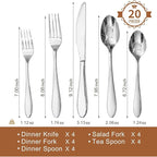 KINGSTONE 20-Piece Silverware Set for 4,18/10 Premium Stainless Steel Flatware Set, for Home, Restaurant, Wedding and Party Use, Mirror-Polished Cutlery Set, Dishwasher Safe