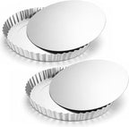 Hushee 2 Pack 9 Inch Tart Pan with Removable Bottom Non-Stick Carbon Steel Quiche Pan for Oven Baking Molds for Pies Quiches Fruit Tart Cake with Fluted Edges, Silver (1 Inch Deep)