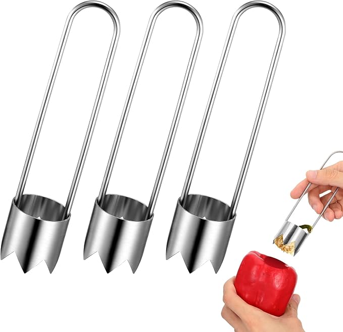 3 Pcs Red Bell Pepper Corer Pepper Seed Corer Remover Multifunctional Vegetable Core Remover Stainless Steel Reusable Fruit Corers Kitchen Gadget for Vegetable Fruit Cutter Coring