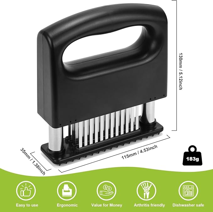 Meat Tenderizer Tool, Meat Tenderizer Stapler with 48 Stainless Steel Ultra Sharp Needle Blades, Compact Cooking Tool for Kitchen Tenderizing Beef Chicken Turkey Steak Veal Pork