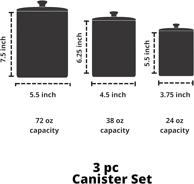 10 Strawberry Street Kitchen Canister, 3 Piece Set, Ocean Navy