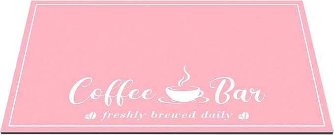 CooRug Absorbent Coffee Mat, Fashion Dish Drying Mat for Kitchen Counter Coffee Bar Accessories Espresso Machine Dish Rack 17" x 32" Pink