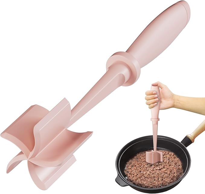Upgrade Meat Chopper, Heat Resistant Meat Masher for Hamburger Meat, Ground Beef Smasher, Nylon Hamburger Chopper Utensil, Ground Non Stick Mix Chopper Mix Potato Masher Tool (Pink)