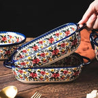 Ceramic Baking Casserole Dish with Handles,Elegant Floral Design Rectangular Lasagna Pan Bakeware for Baking Cooking, Roasting, Broiling, Gratin