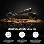 CREMA Coffee Products 54mm Bottomless Naked Portafilter | Compatible with 54mm Breville Machines | Includes Double Shot Filter Basket | Walnut