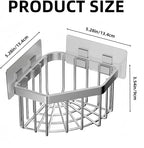 Wall Mounted Sink Caddy Organizer, Carbon Steel Kitchen Sponge Holder with 2 Adhesive Hooks, Triangular Drain Rack, 5.27x5.27x3.54 Inch (Grey)