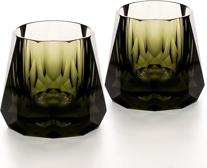 KAMMAK Crystal Whiskey Glasses Set of 2, 5.3oz Old Fashioned Glasses Stemless, Hand Blown Colored Cocktail Glasses, Engagement Gifts for Couples, Women, Men