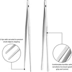 ChefBee Kitchen Cooking Tongs Tweezers - 2PCS 12" Stainless Steel Kitchen Utensils, Metal Fine Tweezers Tongs with Precision Serrated Tips for Chef, Serving Food, Grill, Culinary, Pasta, Salad, BBQ