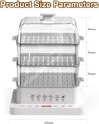 Food Steamer,40l,360° Steam Cycle Electric Steamer,with 3 Stainless Steel Steaming Plates,A Pair of Heat Insulating Gloves,12 Hour Reservation,6 Preset Modes