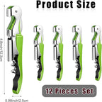 12 Pieces Professional Waiter Corkscrew Wine Openers,Green Wine Keys Opener Stainless Steel Hinges Serrated Foil Cutter for Restaurant Waiters, Sommelier, Bartenders (Green)