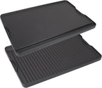 Cast Iron Griddle for Gas Grill, 16" x 24" Reversible Pre-Seasoned Large Flat Top Griddle Plate for Camp Chef etc., Stovetop/Electric/Propane/Charcoal, Outdoor Cooking Oblong Grilling Pan for Camping
