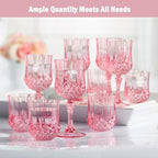 Plastic Wine Glasses, Plastic Goblets Vintage Style Cordial Unbreakable Drinking Glasses,Reusable Drinkware for Wedding Reception, Grand Event Party Supplies, Mother's Day(12, Pink)