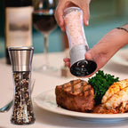 Salt and Pepper Grinder Set Combo - Black Pepper,Herb Shakers Mill Refillable Manual - Stainless Steel Lid - Adjustable Coarseness - Glass Material- Fits in Home,Kitchen,Barbecue