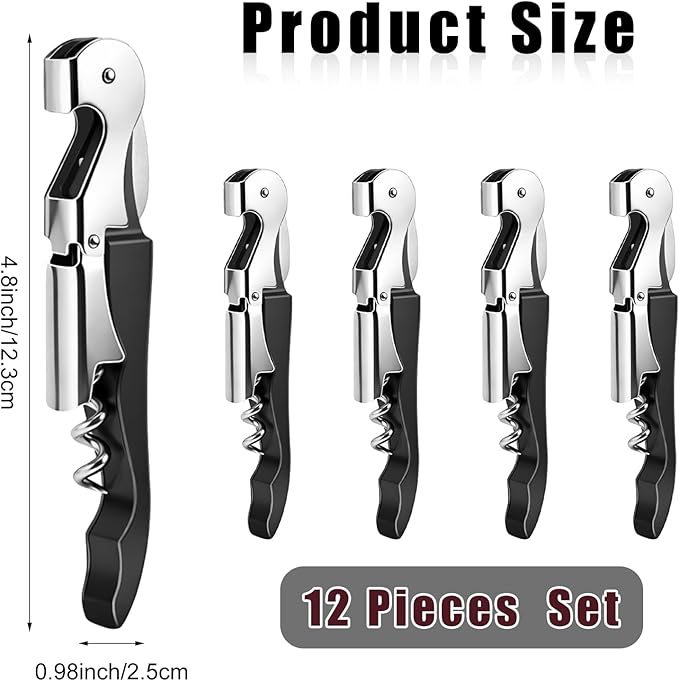12 Pieces Professional Waiter Corkscrew Wine Openers,Black Wine Keys Opener Stainless Steel Hinges Serrated Foil Cutter for Restaurant Waiters, Sommelier, Bartenders (Black)