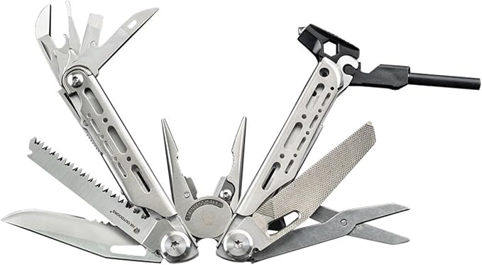 HX OUTDOORS 19 In 1 Multi Tool Pocket Knife Set, Stainless Steel Multitool Pliers with Fire Starter and Glass Breaker, Folding EDC Camping Survival Tools for Men (Silver)