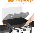 2 Burner BBQ Gas Griddle with Hood, 17.3 Inch Stainless Steel Portable Detachable Propane Griddle, 30,000 BTU Flat Top Barbecue Grill with Side Shelves for Camping