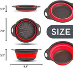 Red Round Silicone Collapsible Colander – Silicone Round Kitchen Strainers with Plastic Handles Foldable Kitchen Strainer Small Perfect for Draining Pasta Vegetable and Fruit