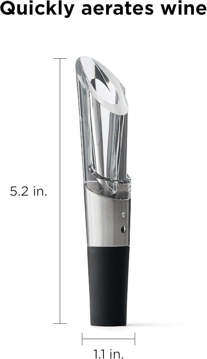 Rabbit W6127 Wine Aerator and Pourer, Clear and Stainless Steel Design, Easy to Use for Enhancing Wine Flavor and Smooth Pouring
