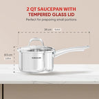 SUNHOUSE – 2 Quarts Stainless Steel Sauce Pan with Lid - PFOA-Free, Stainless Steel Sauce Pan, Advanced Impact Bonding Induction Base, Stay-Cool Handle, Compatible with All Cooktops
