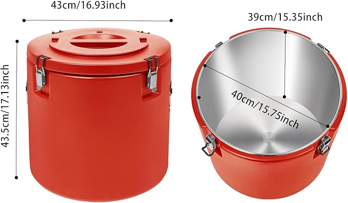 52.83Qt Insulated Food Container, Stainless Steel Container, 50L Commercial Food Soup Carrier 15 Hours Heat Preservation for Hot and Cold Food Storage Restaurant Canteen Home Lunch Use (Red, 50L)