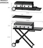ROVSUN 4 Burner Foldable Propane Griddle with Wheels, Enameled Tray & Lid, 40000 BTU Portable Rolling Flat Top Gas Grill with Electronic Ignition & Regulator for Outdoor Cooking Camping BBQ Tailgating