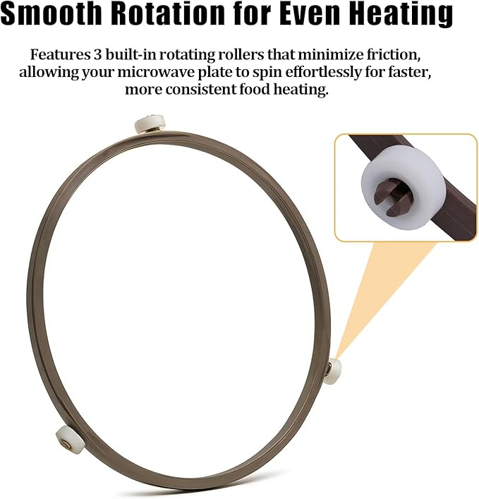 Microwave Turntable Ring Replacement 7.4-Inch Microwave Oven Spinner Replacement Parts with 3 Smooth Rollers Universal Fit for Most Microwaves