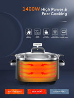 HOUSNAT Slow Cooker, 10 in 1 Programmable Cooker, 304 Stainless Steel Rice Cookers 6QT, Yogurt Maker, Delay Start, Adjustable Temp& Digital Time for Large Families or Entertaining