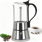 6 Cup Glass Transparent Moka Pot Stainless Steel Uncoated Stovetop Espresso Maker Italian Coffee Makers Mocha Greca Machine Cafe Classic Induction Cookers for Home Camping 350ml