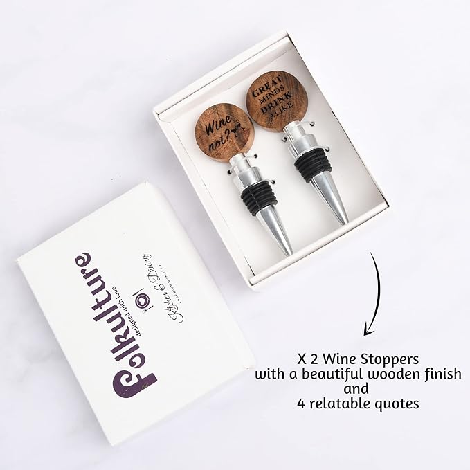 Folkulture Christmas Wine Stopper, (Set of 2), Wooden Handmade Wine Bottle Stopper with Quotes, Wine Cork, Wine Outlet Cap, Beverage Bottle Stoppers, Wine Accessories forXmas Gifts (2 pack)