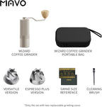 MAVO Manual Coffee Grinder, Wizard Hand Coffee Grinder, Capacity 25g with 2PCS CNC Stainless Steel Conical Burr -Pentagon and Hexagonal, Burr Coffee Bean Grinder for French Press, Pour Over, Silver