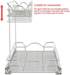 OCG Under Sink Cabinet Organizer Two Tier Pull Out Shelf (14.75W x 17D), Under Sink Sliding Shelf for Kitchen Bathroom Cabinet 2 Tier Chrome