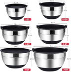 Rottay Mixing Bowls Set with Airtight Lids, 20PCS Stainless Steel, Nesting Bowls with 3 Grater Attachments & Non-Slip Bottoms, Size7, 4, 3, 2, 1.5, 1QT Bowls for Baking&Prepping