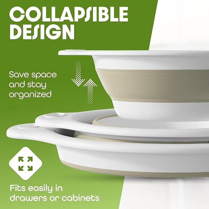 Gevoli 2-in-1 Large Collapsible Colander with Self-draining Base Set - Plastic Side Drain Food strainer for Edge of Kitchen Sink (Beige)